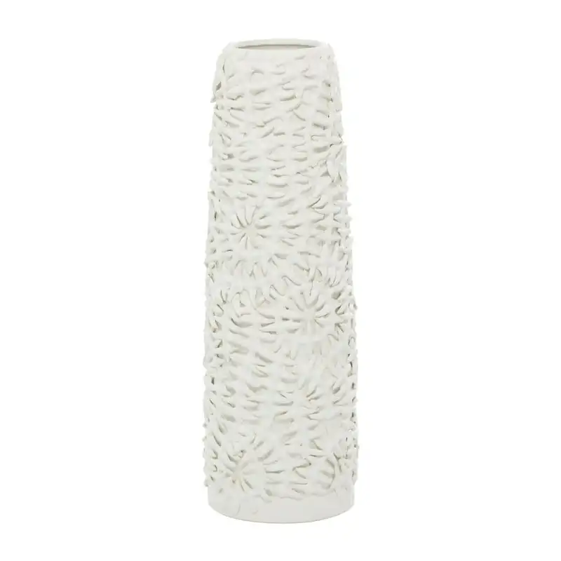 

Classy Embossed Floral White Ceramic Vase - Great for Home Decoration & Crafting Projects - 128-156 Characters