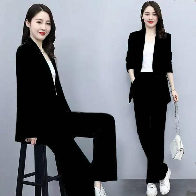 2023 New  Casual Suit Jacket Pants Two-piece Women's FashionLoose Blazers Trousers Set Female  Professional Wear