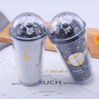 youmaisou interstellar roaming astronaut double layer straw cup with lid cute and creative high value kids girls water bottle