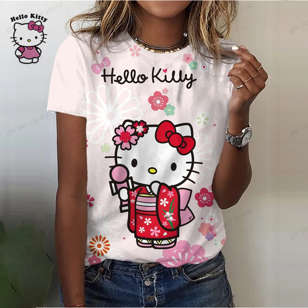 

Футболка женская летняя с коротким рукавом и принтом Hello Kitty