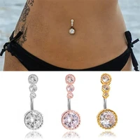 rose gold navel ring ab zircon round inverted navel ring piercing punk navel ring navel buckle body jewelry 316l surgical steel