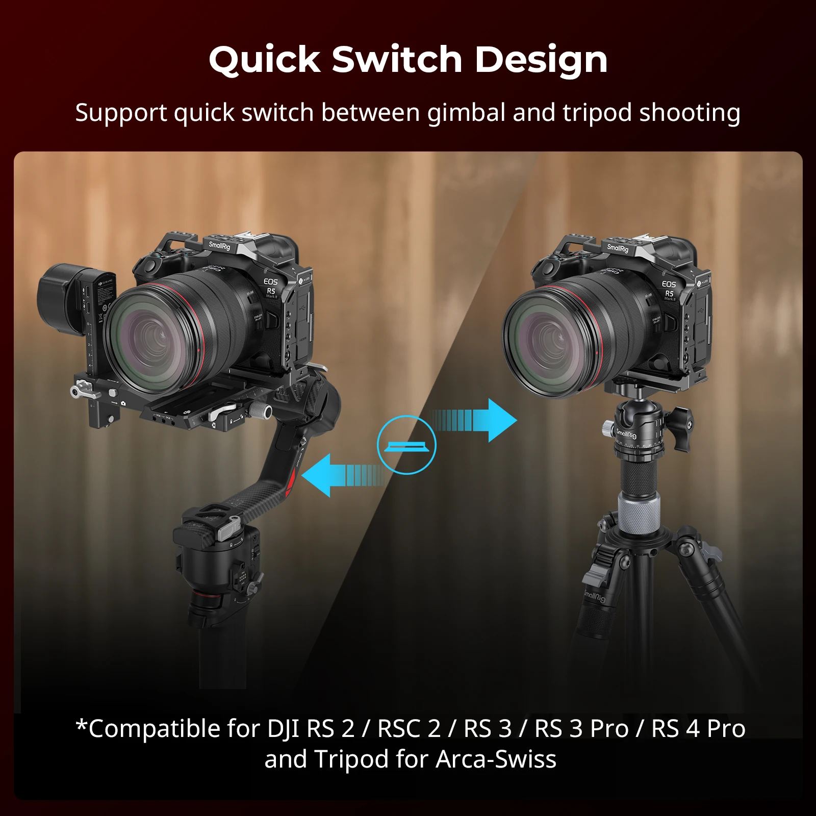 Фото Клетка SmallRig R5 II для видеокамеры Canon EOS R5 Mark II из сплава с креплением для холодного башмака, отверстиями 1/4–20 и 3/8–16 отверстий, пластина Arca №3