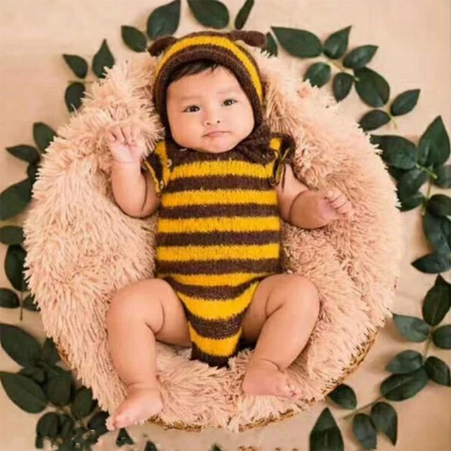 2 pezzi Baby Bee pagliaccetto cappello Set neonato fotografia puntelli  maglia di lana body Cap Kit neonati foto tiro vestiti