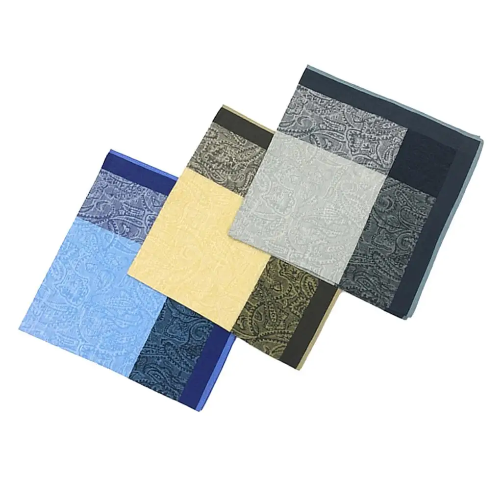 

3x Men's Luxury Jacquard Print Handkerchiefs Party Square 43x43cm