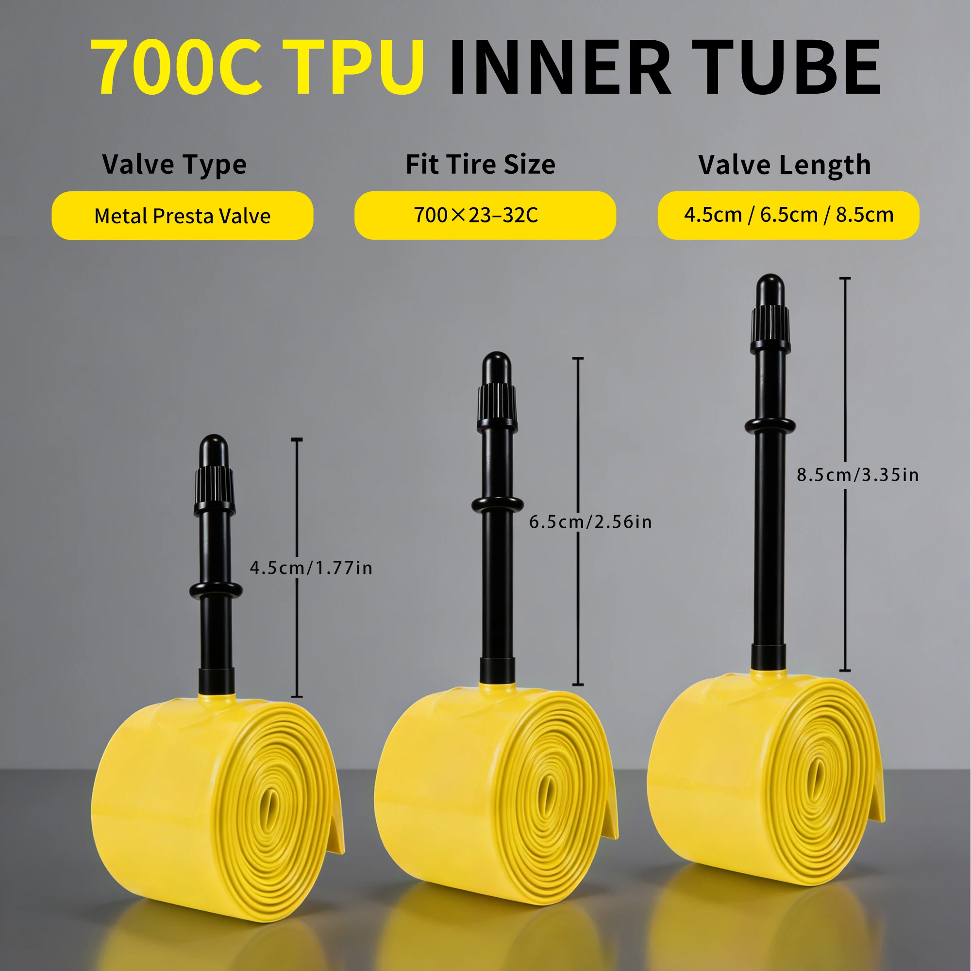 Фото Прочная внутренняя камера из ТПУ 700C с ниппелем Presta (45/65/85 мм) – подходит для шоссейных велосипедных шин 700x23-32C №3
