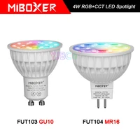 10 pieces miboxer fut103 fut104 gu10 mr16 4w rgbcct led spotlight 12v 110v 220v indoor lamp 2 4g rf remoteapp control