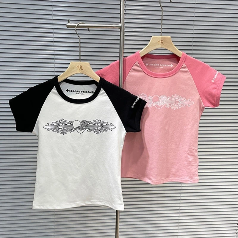 

2022 trendy brand CH explosion style sexy slim female short-sleeved fashion high street nightclub high-quality T-shirt