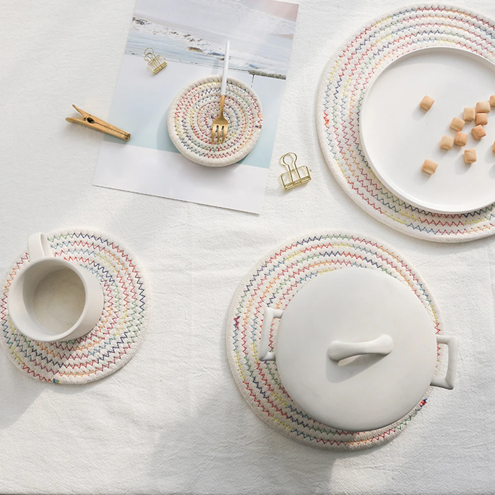 

Round Weave Placemat Dining Table Mat Heat Resistant Burlap Fringe Heat Insulation Non-slip Washable Bowl Coaster Home Decor