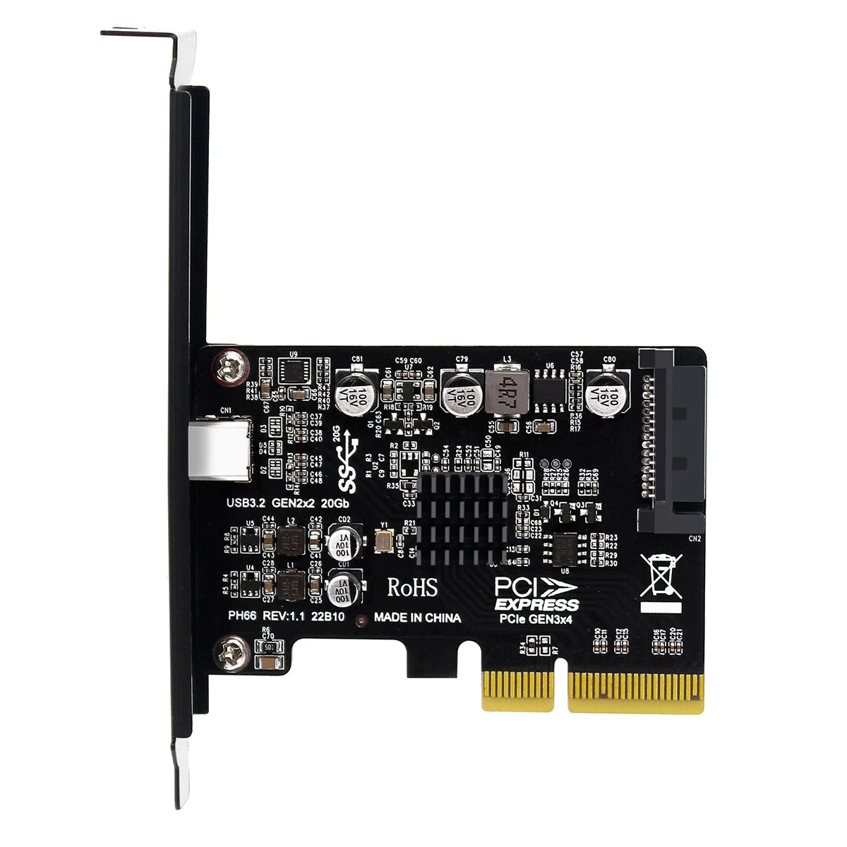 

Desktop PCIe X4 to Type C USB3.2 Gen2X2 20Gbps Drive-Free Expansion Riser Card ASM3242 Controller Card