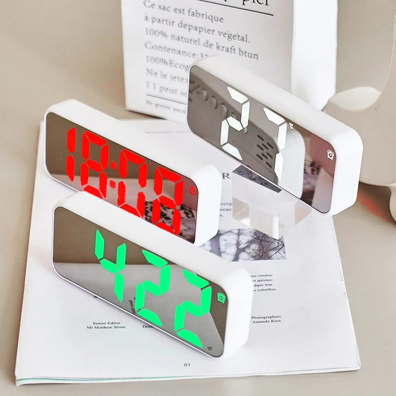 

Зеркальный цифровой будильник с функцией измерения температуры, даты, ночного режима, переключения ℃/℉, настольные часы с функцией повтора, часов, 2 режима отображения времени, зеркальные часы