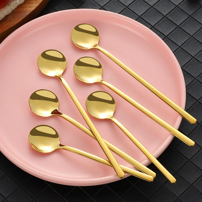 

3PCS New Stainless Steel Coffee Spoon Gold Long Handle Tea Spoons Kitchen Hot Drinking Flatware DropShipping Gold Mixing Spoon