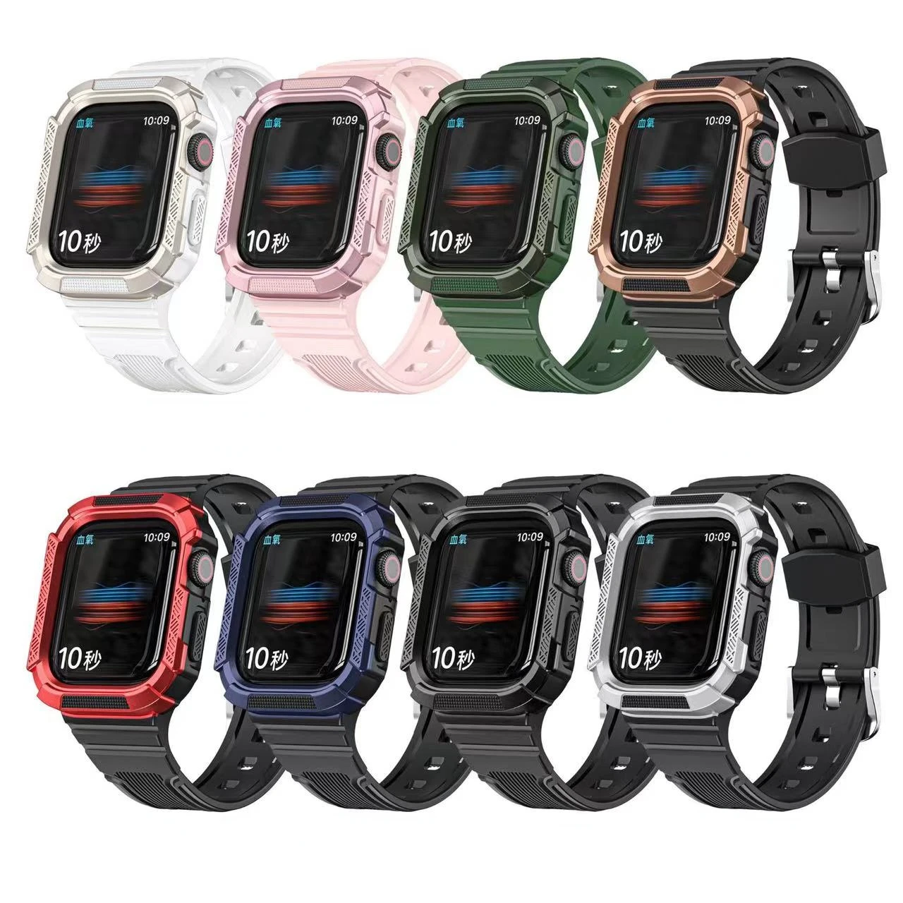 Фото Силиконовый ремешок + чехол для Apple Watch Band 8 7 45 мм 41 мм, браслет, чехол для часов iWatch Series 6 5 4 3 SE 44 мм 42 мм 40 мм 38 мм №2