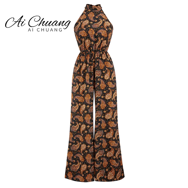 

Oversized Fashion Women's Jumpsuit 2022 Summer Pleated Wide Leg Workwear Casual Sleeveless Loose Button Jumpsuit Bohemian