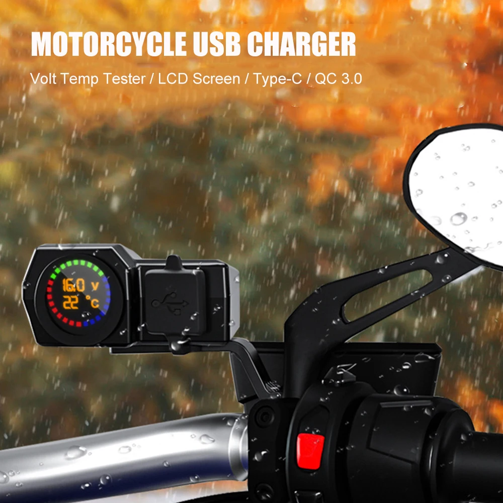 

Waterproof Motorcycle USB Chargers 3.0 Power Adapter Socket Digital Voltage Meter With Switch Tester Electric Bike Accessories