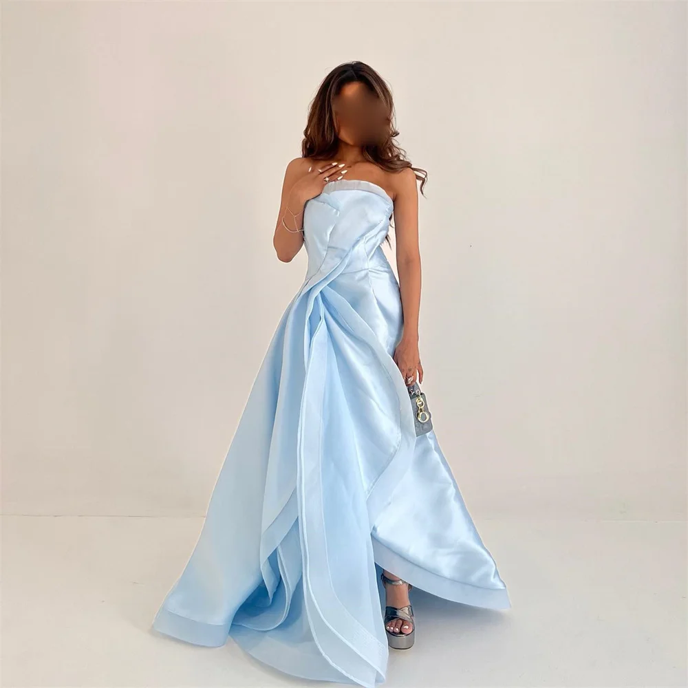 

MOLISA Formal Strapless Pleat Elegant Sleeveless A Line Long Evening Dress Floor Length Sweep Train Classy Prom Gown For Woman