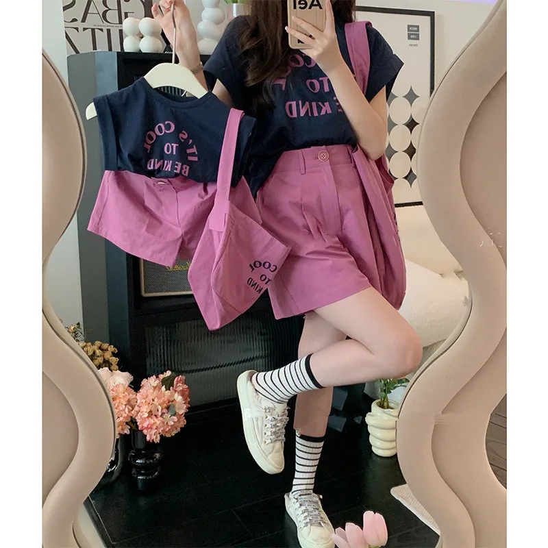 

Mom And Daughter Baby Matching Outfits 2022 Summer Korean Two Piece Girls Pant Set Fashion Women Short And Tops Clothing Sets