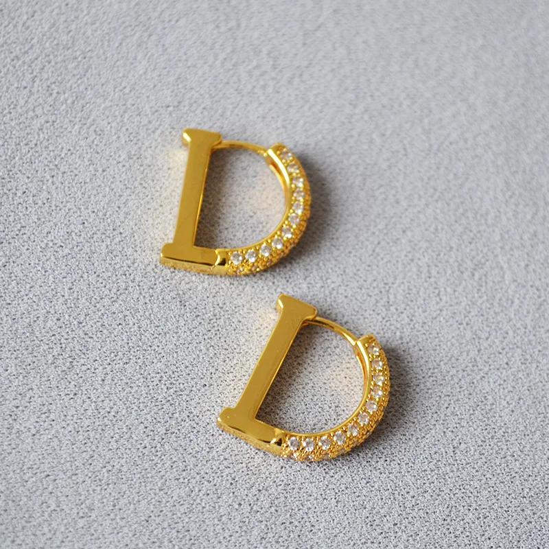 

Women D style zircon earrings hoop stylish gold plated lady jewelry earrings