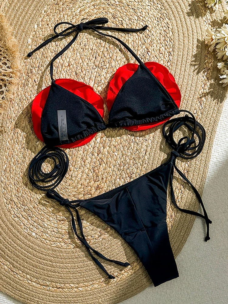 Комплект бикини с 3D цветами Модный женский купальник со шнуровкой и разрезом