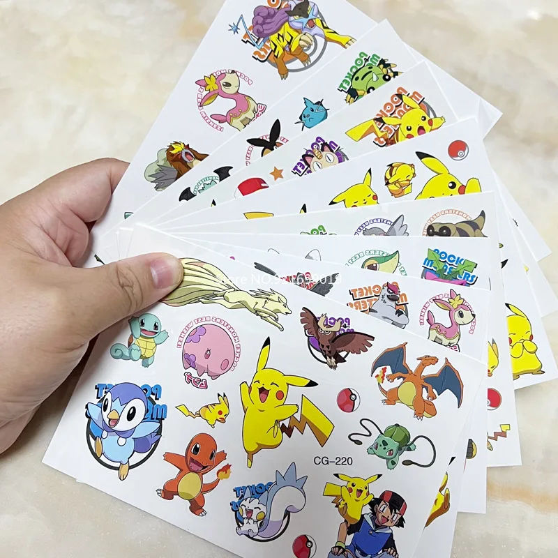 12 шт./компл. наклейки с татуировками Pokemon Детские экшн-фигурки Пикачу Мультяшные