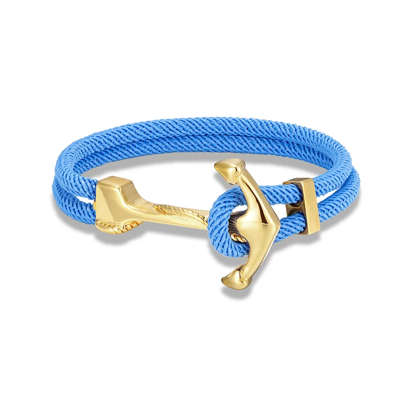 MKENDN Gold Plated Anchor Bracelet Men Charm Nautical Survival Rope Chain Paracord Bracelet Male Wrap Metal Sport Hooks images - 6