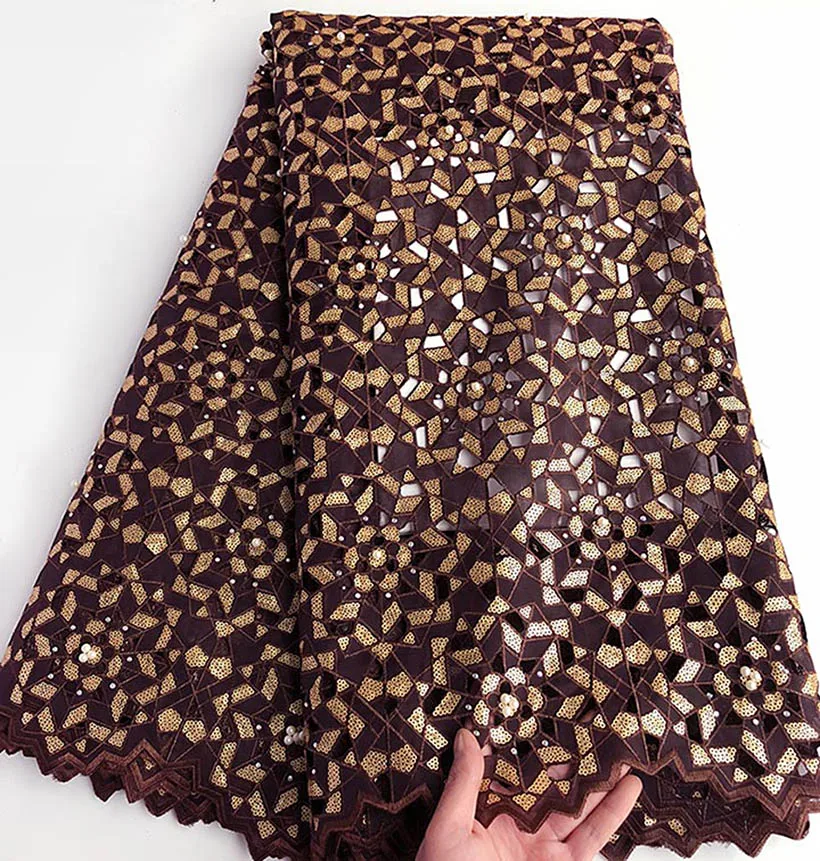

Top Grade African Handcut Organza Lace Fabric Nigeria Garment Sewing Dress Big Occasional Wear 5 yards per piece