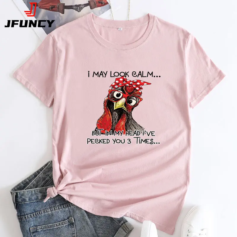 

JFUNCY Oversized T-shirt Women's Short Sleeve Tee Female Tops Women Funny Printed Graphic T Shirts Summer Cotton Tshirt Clothing
