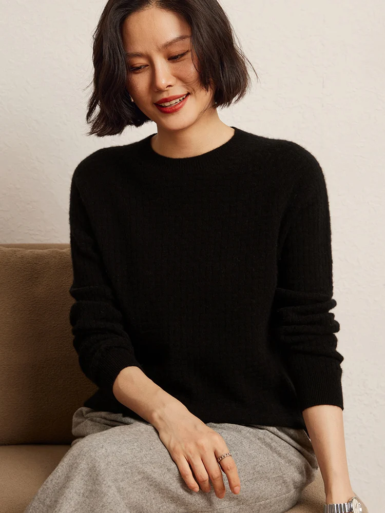 модный женский пуловер из 100% козьего кашемира свитер с круглым воротником