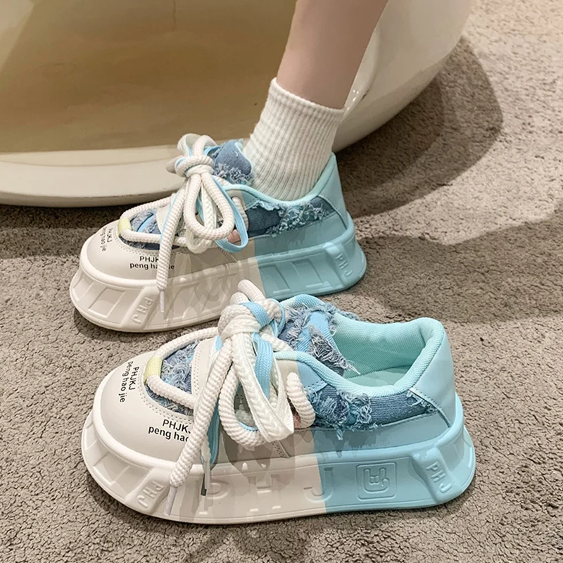 

Кроссовки женские с круглым носком, повседневная обувь на платформе, клоги, легкие дышащие, на шнуровке, базовые, летняя обувь для отдыха