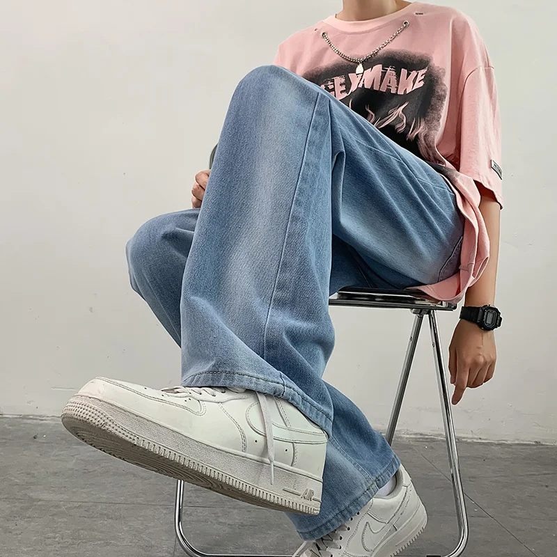 Blue/Black Baggy Jeans Men Fashion Casual Straight Jeans Men Streetwear Hip Hop Loose Wide Leg Denim Pants Mens Trousers S-2XL