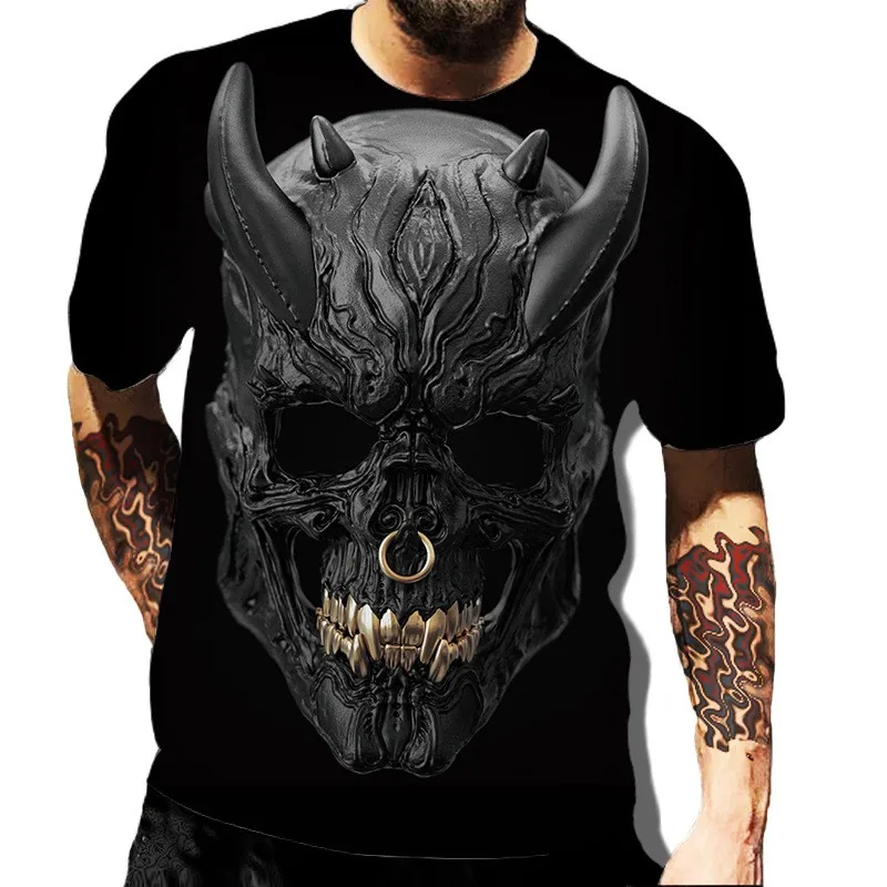 

Scary Skull Men's T Shirt 3d Printing Dress Up Scary Adult Top Oversized T-shirt O Collar Casual Short Sleeve Top Men's Clothing