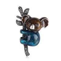 tulx cute panda climb the bamboo rhinestone brooches for women enamel koala animal brooch pins coat accessories jewelry