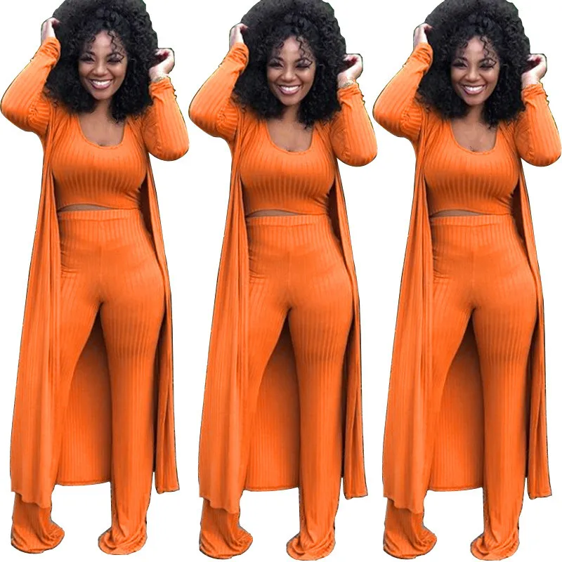 

Spring Elastic Three-piece Suit Female Sexy Casual Orange Women Suits Girls Outfits 3 Piece Set Wide Leg Pant Suits Office Wear