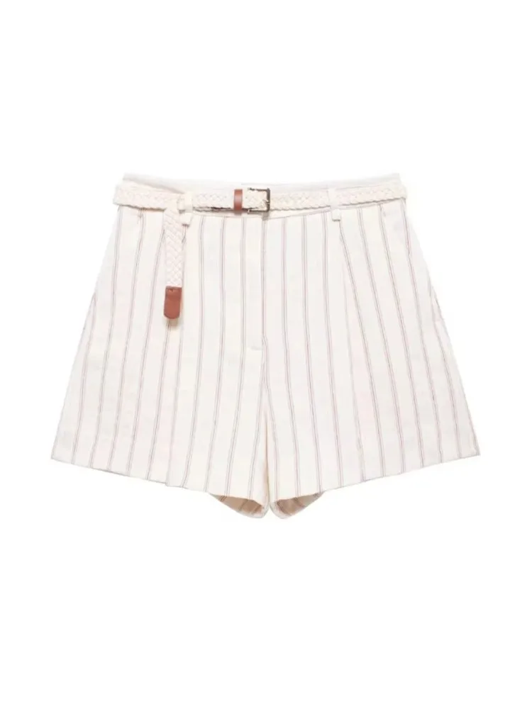 Модный комплект шорт в полоску для женщин однобортный жилет без рукавов с