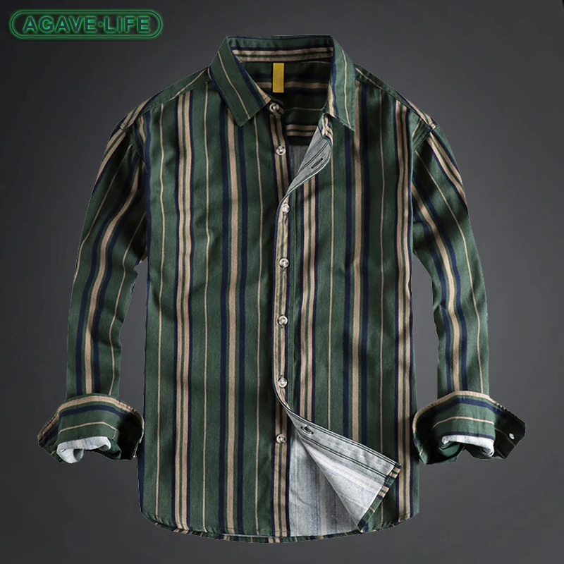

England Style Mens Shirts High Quality Stripe Long Sleeve Shirt Men Loose and Comfortable Cotton Male Shirt Thin Coat Wholesale