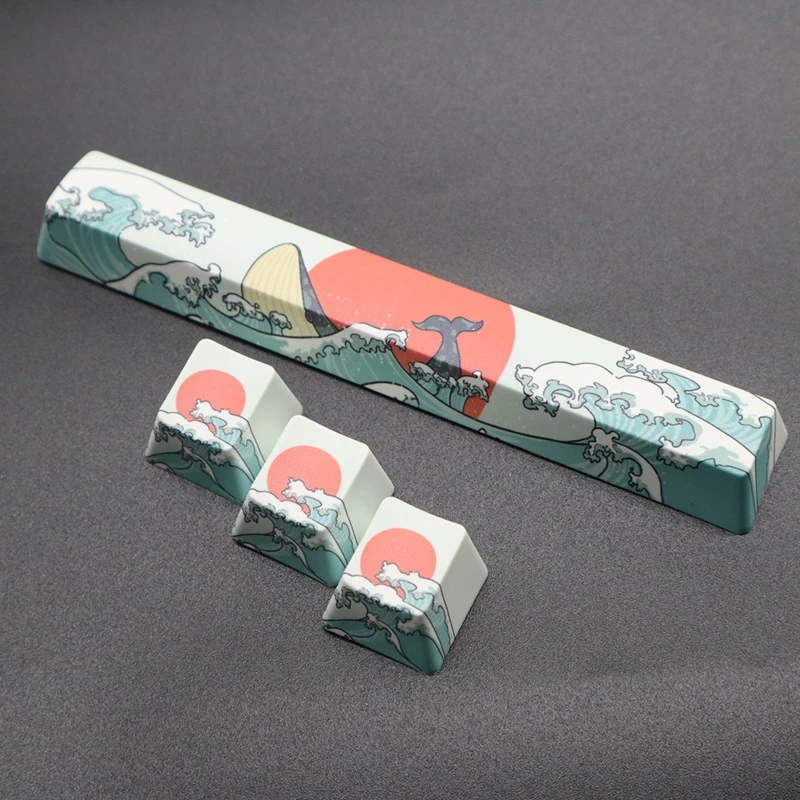 2Pcs Coral Sea Keycaps PBT Five Sides Dye-Subbed Spacebar 6.25U OEM Profile Space Bar Keycap for DIY Mechanical Keyboard