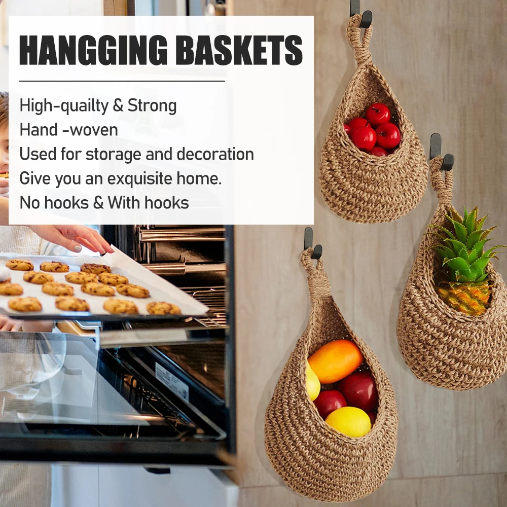 

Hanging 3pcs Plant Kitchen Boho Pantry Baskets For Basket Basket Teardrop Fruit Potato Kitchen For Wall Basket Storage Baskets