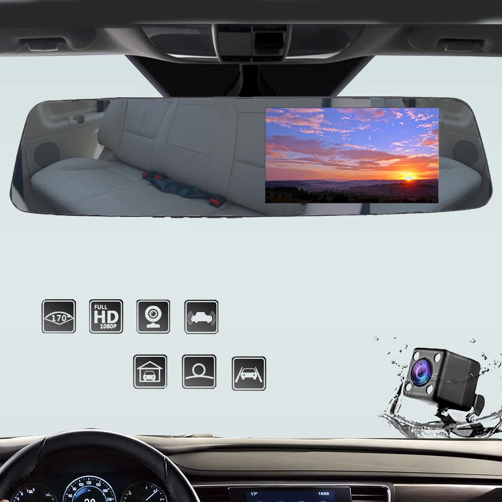 

HGDO T5 Dash Cam Car DVR Rear View Camera Mirror Dvrs 1080P Auto Registrar Video Recorder with 2 Cameras Parking Dashcam