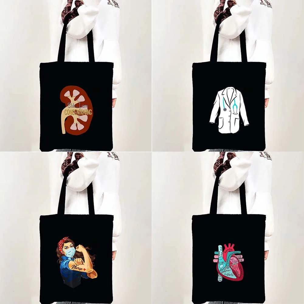 

Настраиваемая Сумка-тоут для медицинской анатомии, врачей, медсестер, врачей, сердец, мозга, стетоскопа, Холщовая Сумка через плечо для поку...