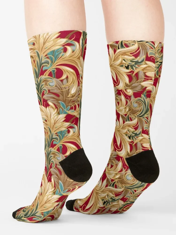 Rococo Bliss узор | Красные + крутые зеленые кремовые носки Велоспорт Баскетбол новые