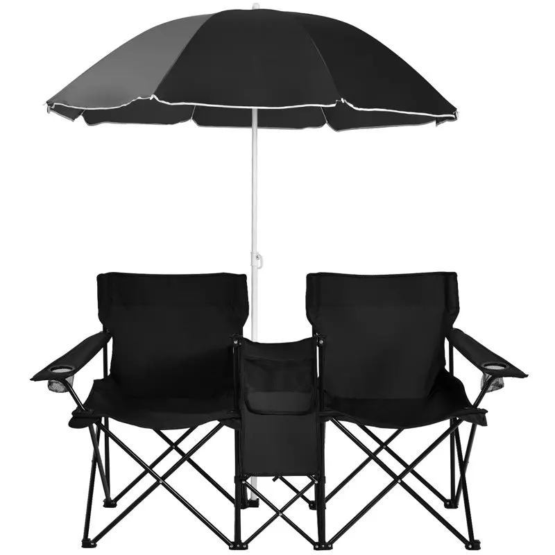 

Портативный складной двойной стул для пикника с зонтиком, настольное охлаждение, пляжный Кемпинг, черный
