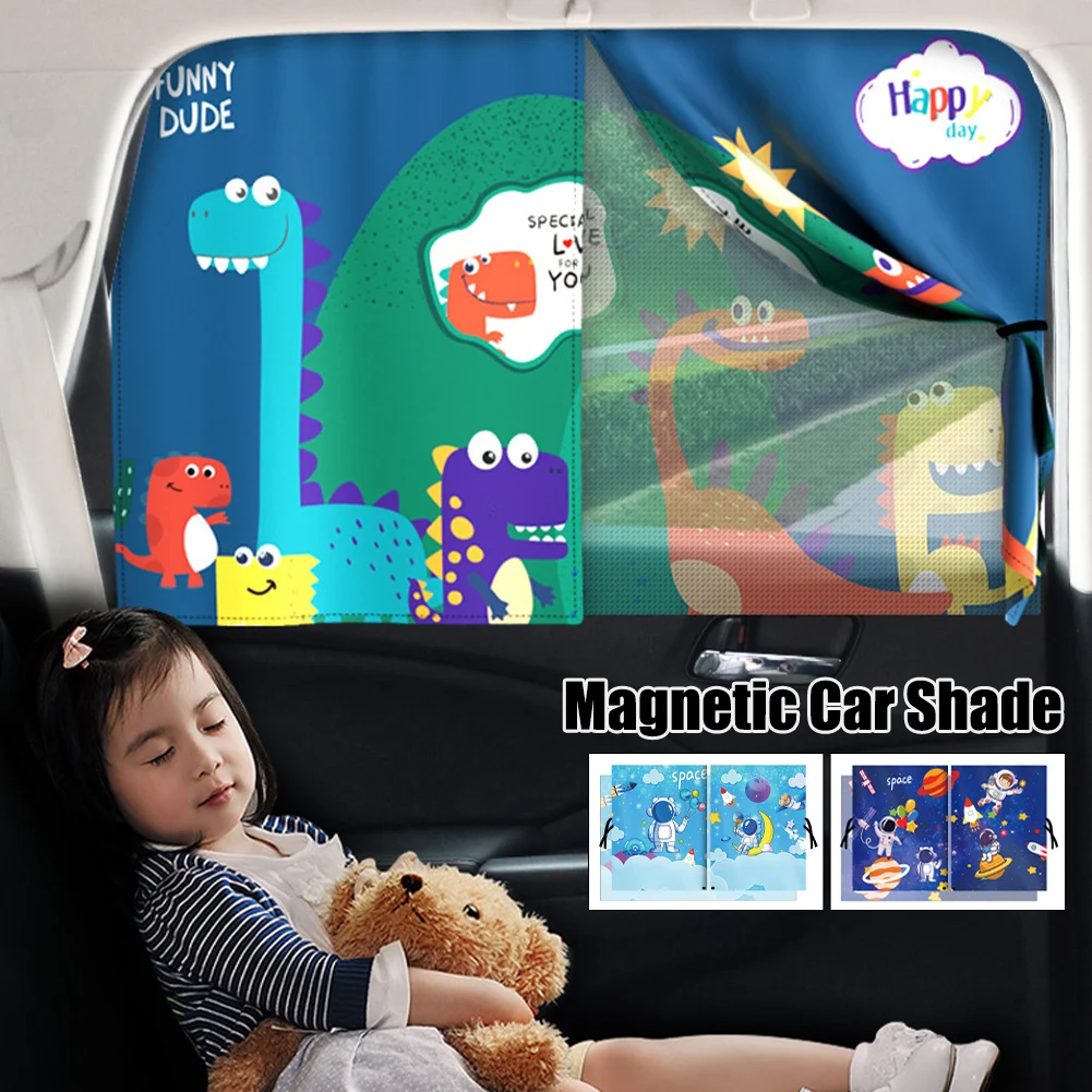 Magnetic Car Sunshade Cartoon Window Curtain Cover with Mesh Mosquito Proof for Kids UV Protection Shade for Car Truck Sedan SUV
