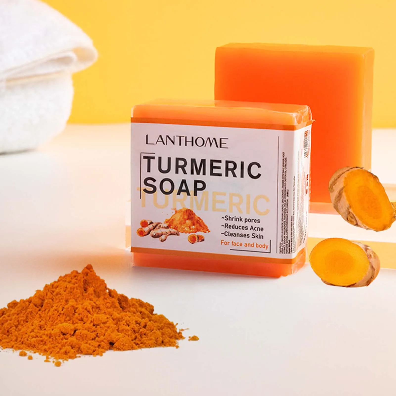 

Turmeric Soap Natural To Lightening Acne Dark Spots Skin-Glow Brighter Rice Soap Thai Jasmine Rice Collagen Vitamin Soap