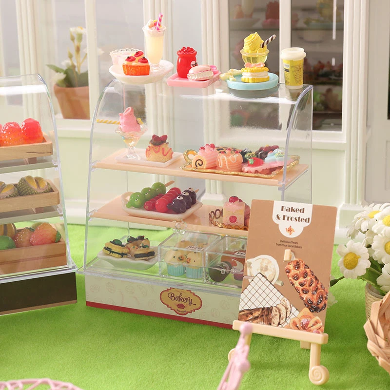 

Hot 1:12 Scale Dollhouse Miniature Food Bakery Shop Cake Display Counter Bakery Cabinet Model Showcase Mini Snack Cabinet