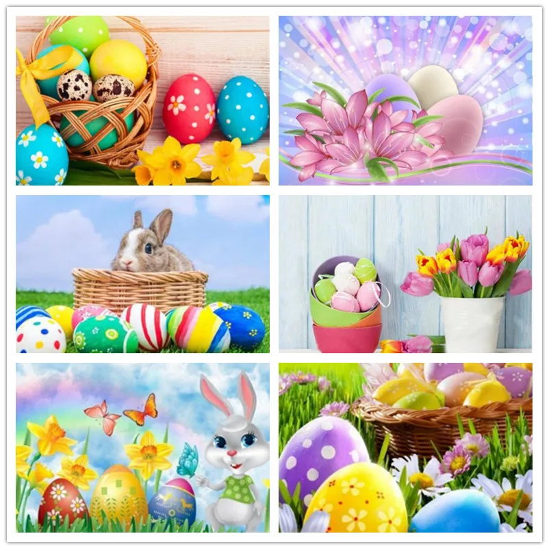 

Алмазная картина с пасхальным Кроликом, полная Алмазная вышивка с яйцами, вышивка крестиком, картина Стразы с животными, мозаика из страз, п...