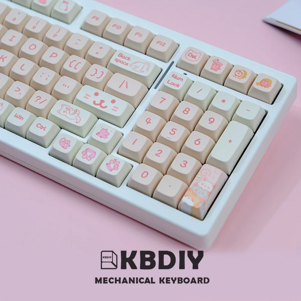 

KBDiy 131 Keys Naughty Cat Keycaps Cute Pink PBT DYE-SUB for Mechanical Keyboards Gaming XDA Keycap DIY Custom for MX Switch