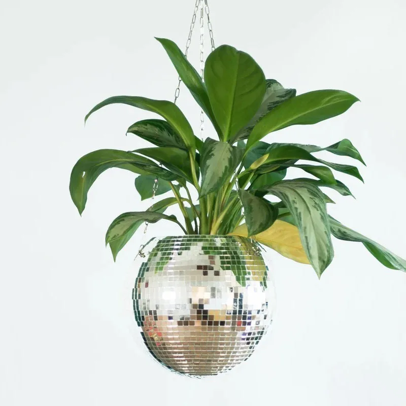 

Креативный горшок для дискотеки, подвесной зеркальный шар, цветочный горшок, садовая подвесная корзина, внутреннее украшение для двора, гор...