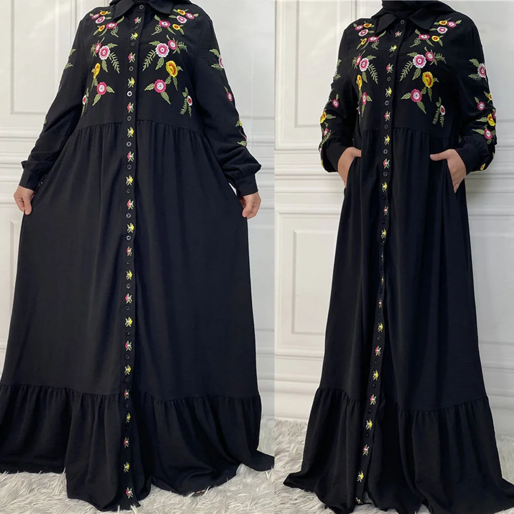 Женское платье с вышивкой, длинное однобортное платье в этническом стиле