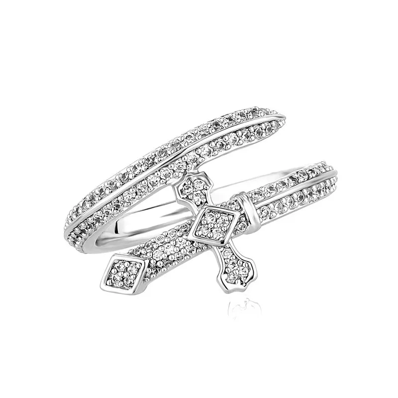 

New Curved Sword Rings For Men Women Fashion Micro Pave Cubic Zirconia Hip Hop Jewelry