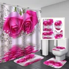 штора в ванную комнату шторка для ванной Водонепроницаемая занавеска для душа розовая роза, Набор ковриков для ванной комнаты, крышка для унитаза, Противоскользящие коврики для душа, набор напольных ковриков для душа