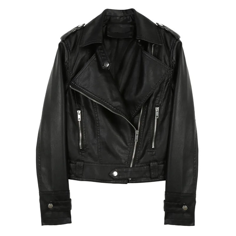 2023 new short motorcycle suit leather slim spring and autumn short coat female tide leather jacket